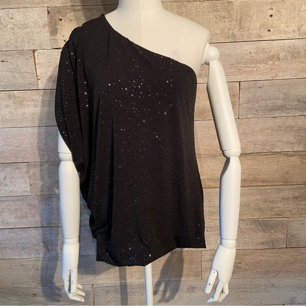 Guess women's black coloured one shoulder‎ blouse in size  medium